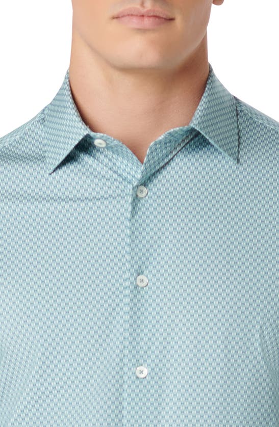 Shop Bugatchi Miles Ooohcotton® Geo Print Short Sleeve Button-up Shirt In Jade