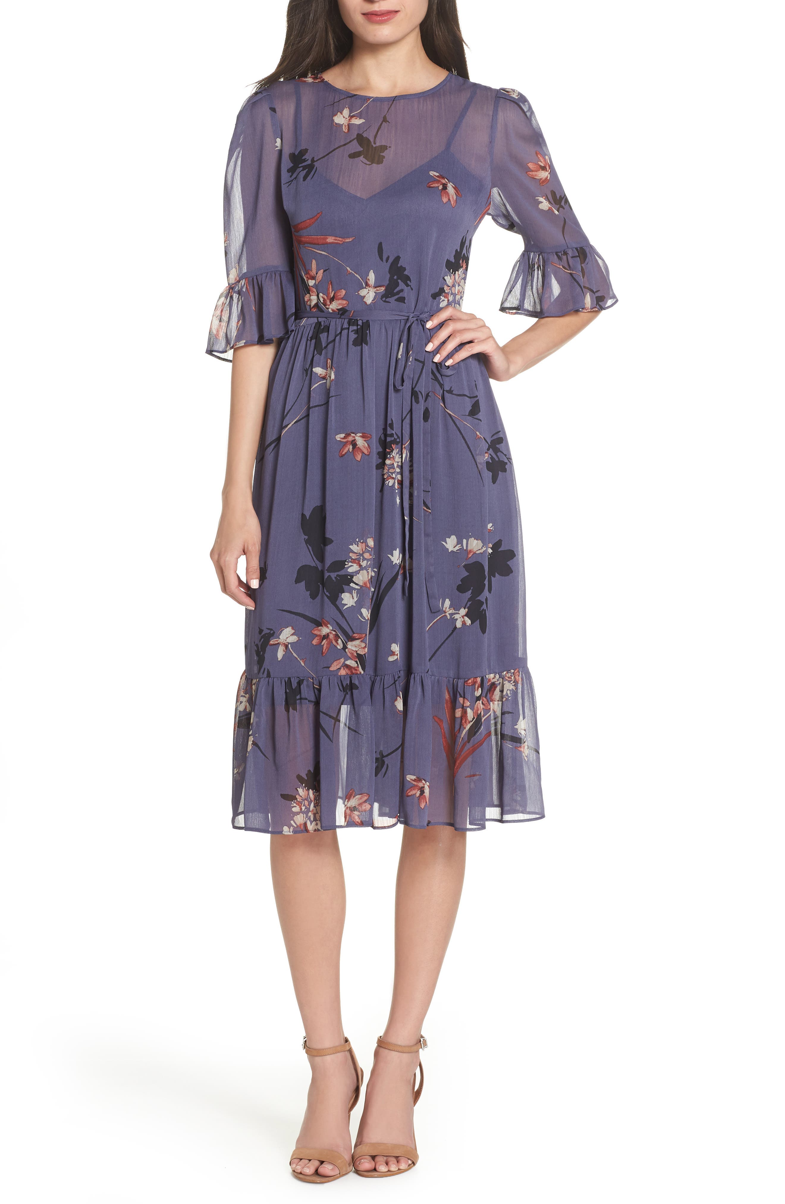 floral chiffon midi dress