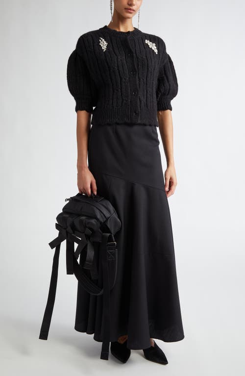 Shop Simone Rocha Crystal Embellished Crop Alpaca & Merino Wool Blend Cardigan In Black/clear