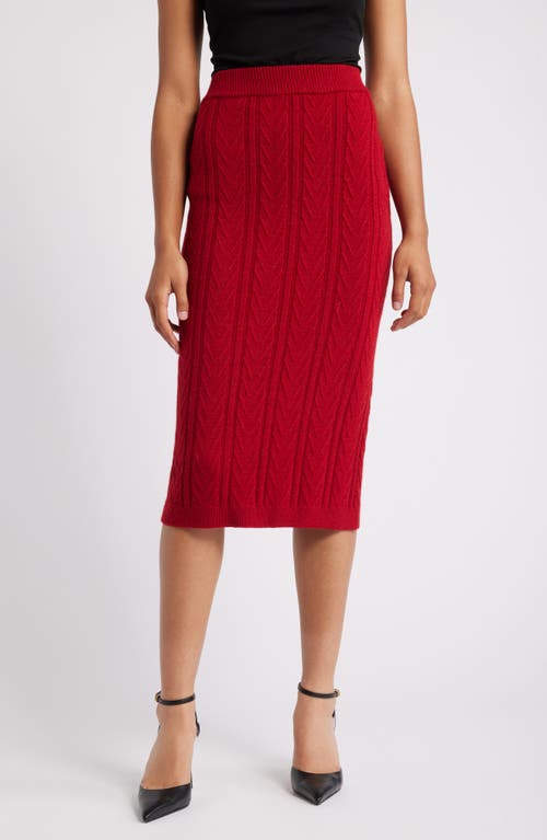 Shop Anne Klein Chevron Stitch Cable Knit Midi Pencil Skirt In Titian Red