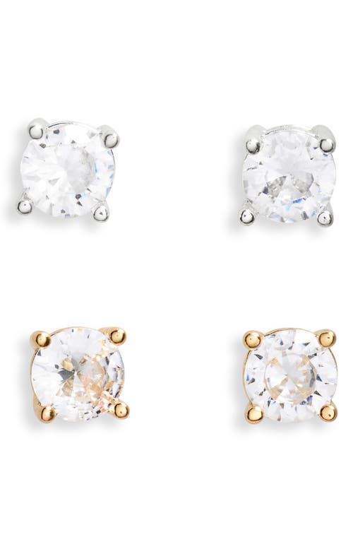 Set of 2 Cubic Zirconia Stud Earrings in 14K Gold And Ss Dipped