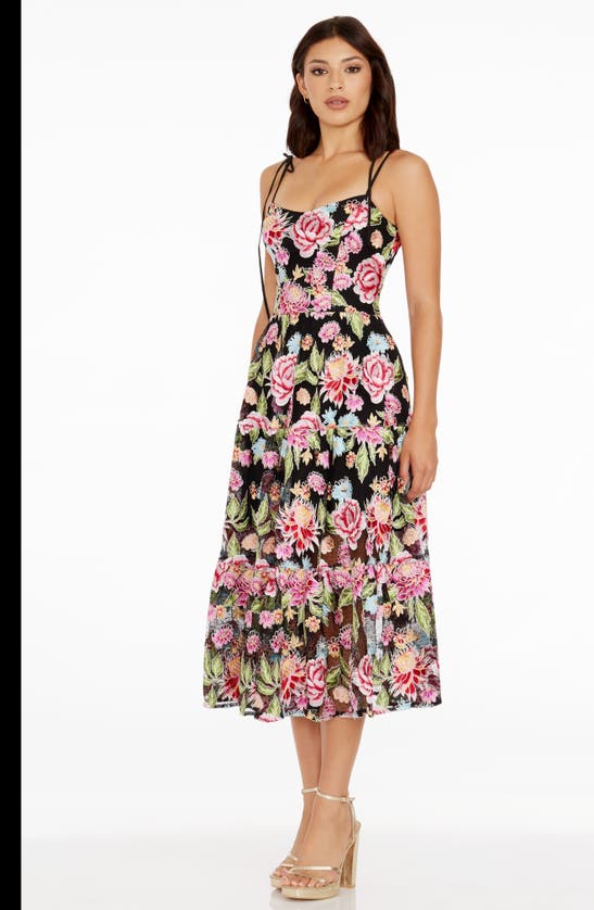 DRESS THE POPULATION DRESS THE POPULATION DREAM FLORAL EMBROIDERED LACE MIDI DRESS