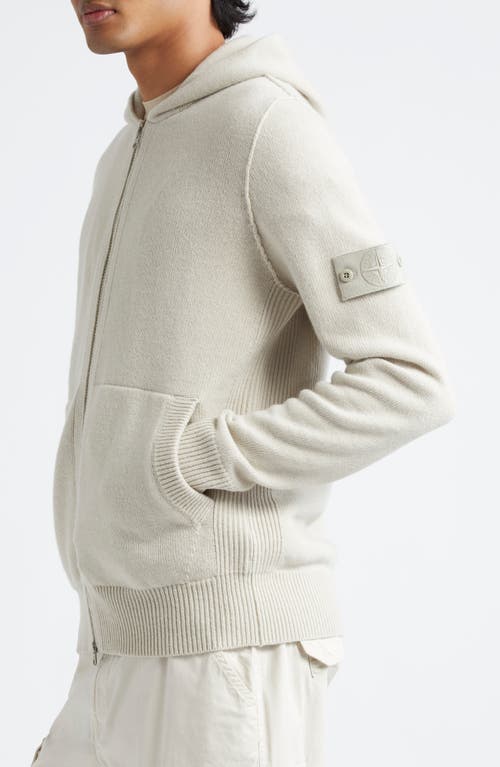 Shop Stone Island Compass Logo Virgin Wool Hoodie In Beige