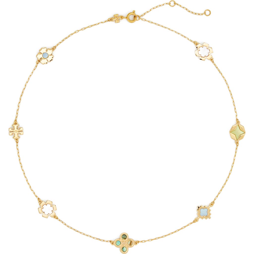 Tory Burch Kira Clover Station Necklace In Tory Gold/multi
