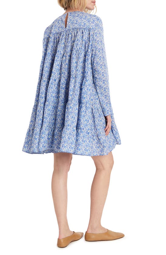 Shop Merlette X Liberty London Soliman Floral Print Long Sleeve Tiered Dress In Liberty Blue Print