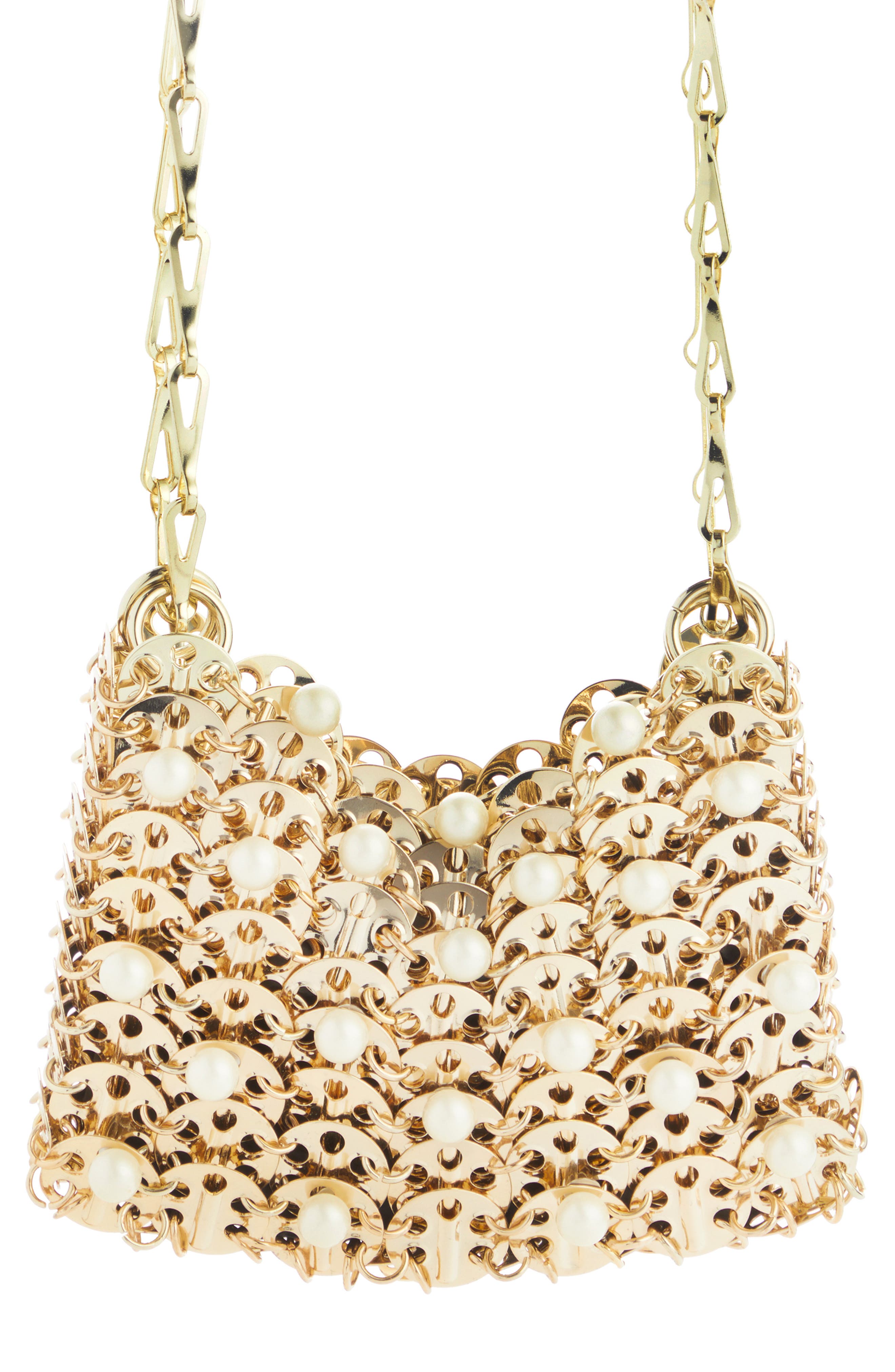 Rabanne 1969 Nano Iconic Shoulder Bag in Light Gold /Pearl | Smart 