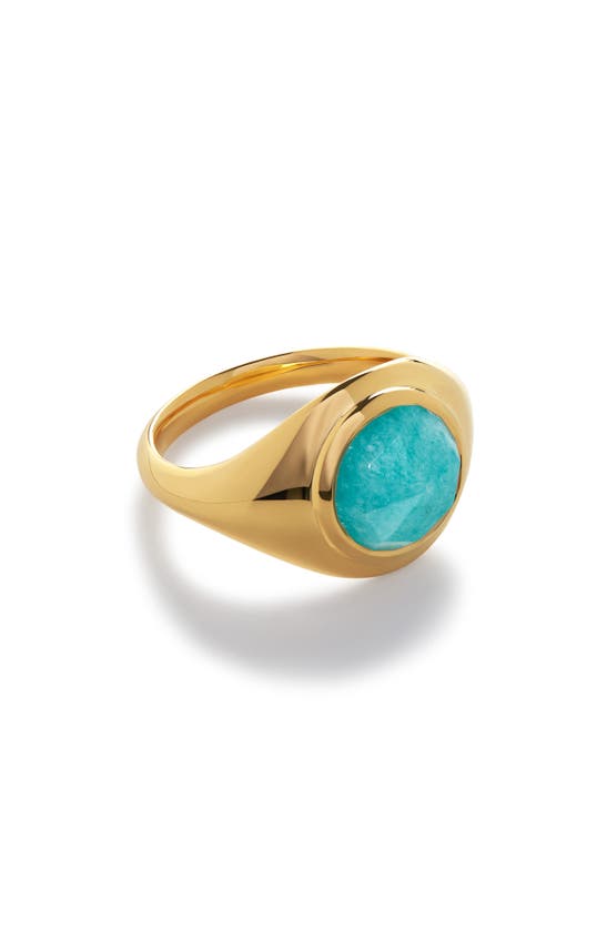 Shop Monica Vinader Eclipse Amazonite Signet Ring In 18ct Gold Vermeil / Amazonite