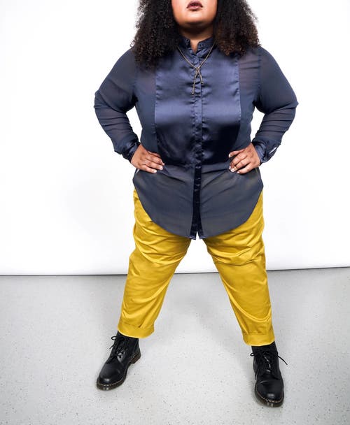 Wildfang The Empower Sheer Long Sleeve Tuxedo Button Up In Navy