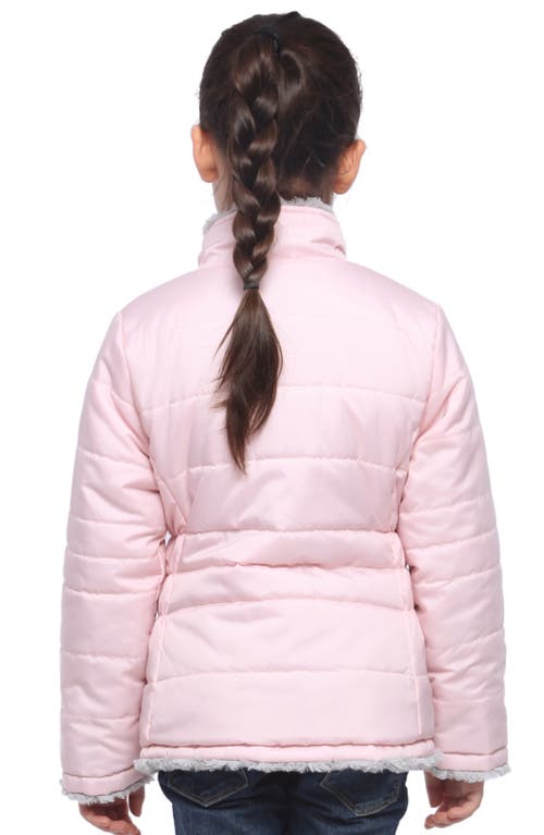 Rokka&rolla Kids' Reversible Fleece Puffer Jacket In Frost Gray/chalk Pink