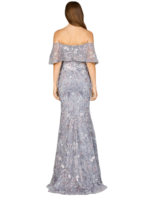 Lara New York Elegant Off Shoulder Embellished Gown In Slatemulti