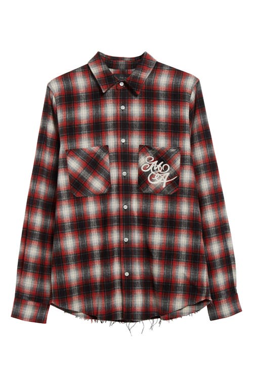 Shop Amiri Swirl Logo Plaid Flannel Button-up Shirt In Burgundy