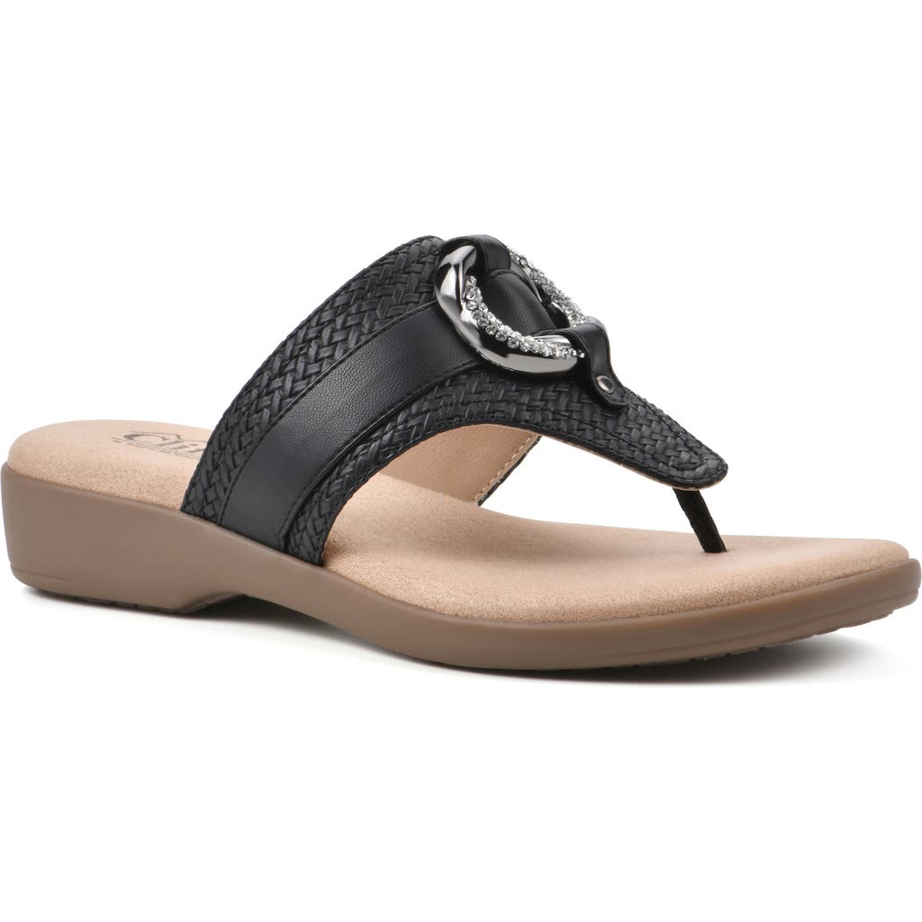 Cliffs By White Mountain Benedict Wedge Thong Sandal In Black/woven