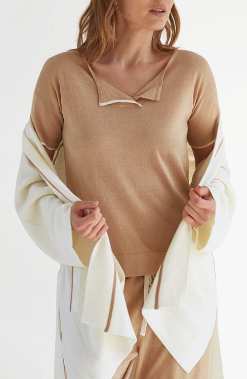 Oyun Split Neck Tee In Camel