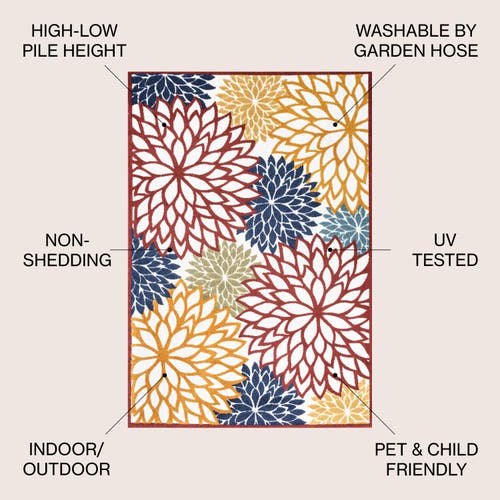 Jonathan Y Minori Floral High-low Indoor/outdoor Area Rug In Cream/red/blue