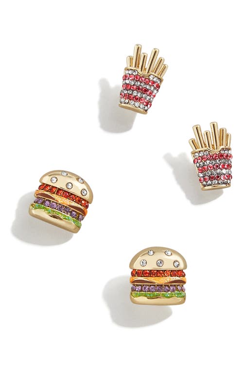 Baublebar Hamburger & Fries Stud Earrings Set In Gold/multi