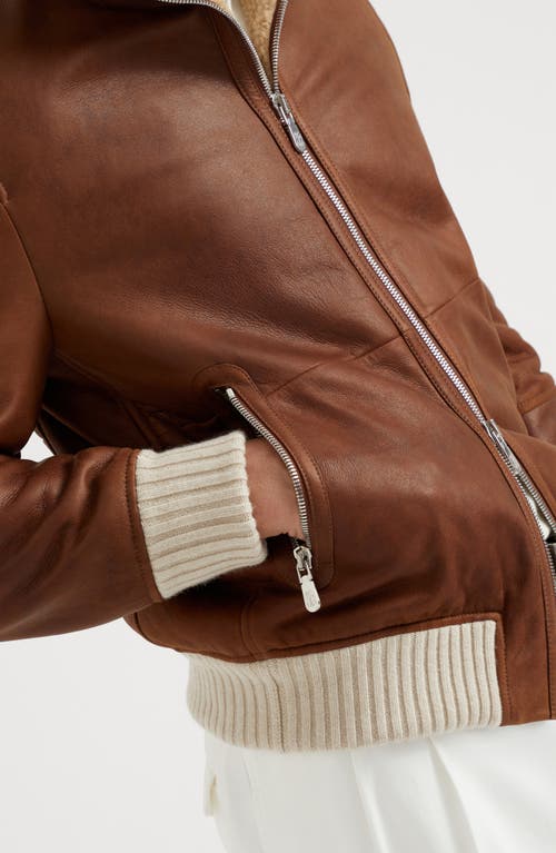 Shop Brunello Cucinelli Nappa Shearling Bomber Jacket In Chocolate