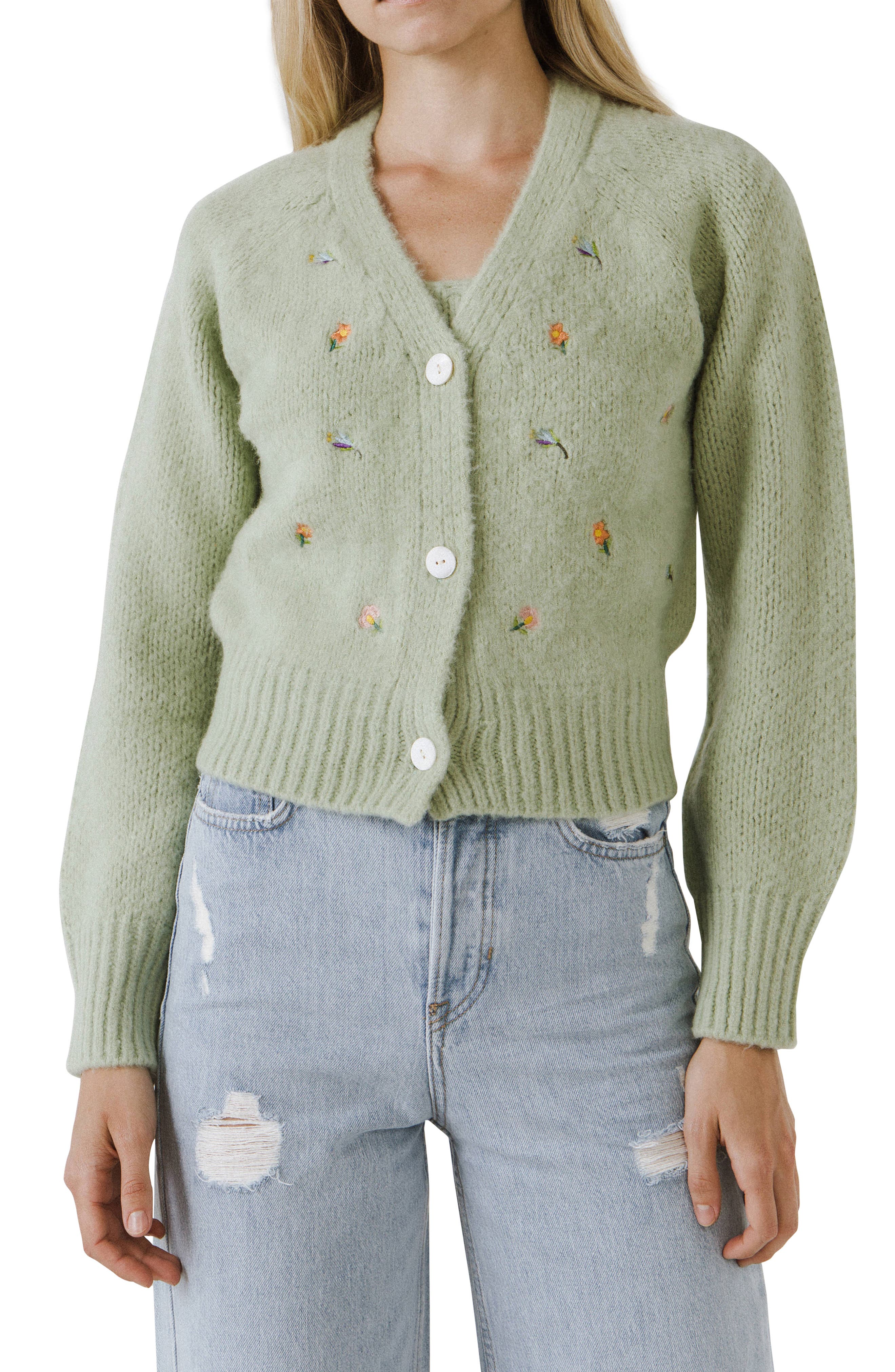 womens green cardigan sweater