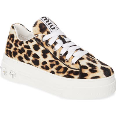Miu Miu Crystal Detail Skate Sneaker - Brown