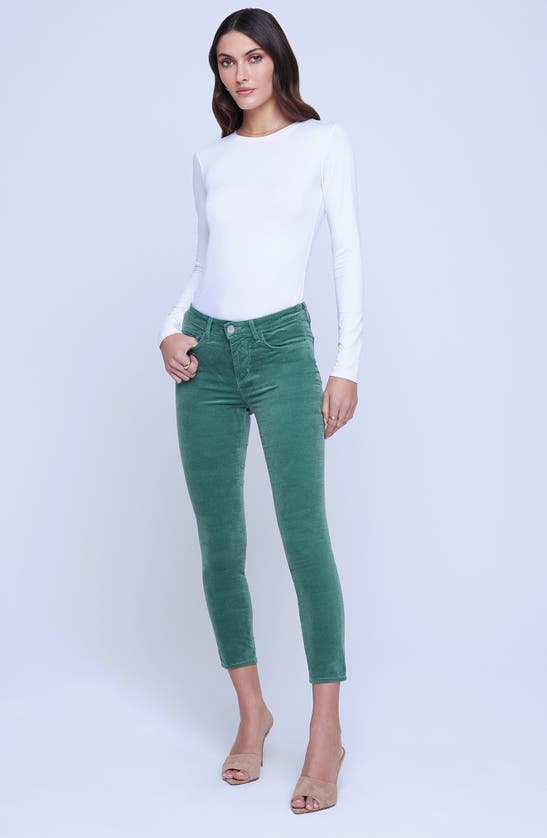Shop L Agence Margot Velvet Crop Skinny Jeans In Frosty Spruce