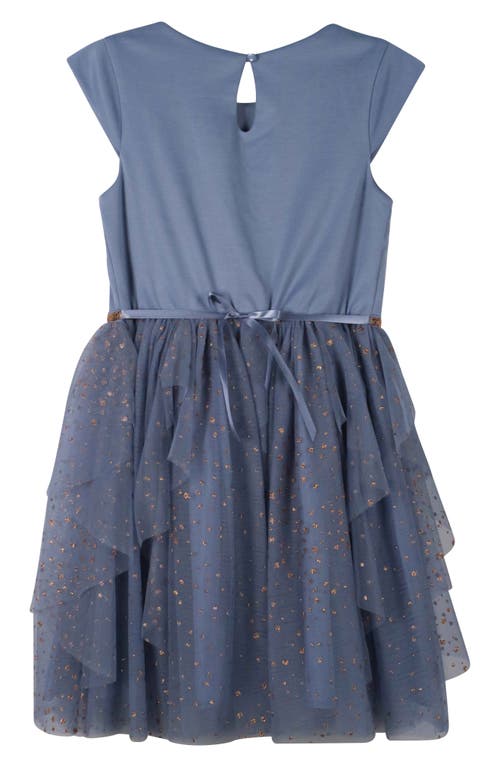 Shop Zunie Kids' Glitter Mesh Cascade Party Dress In Slate Blue