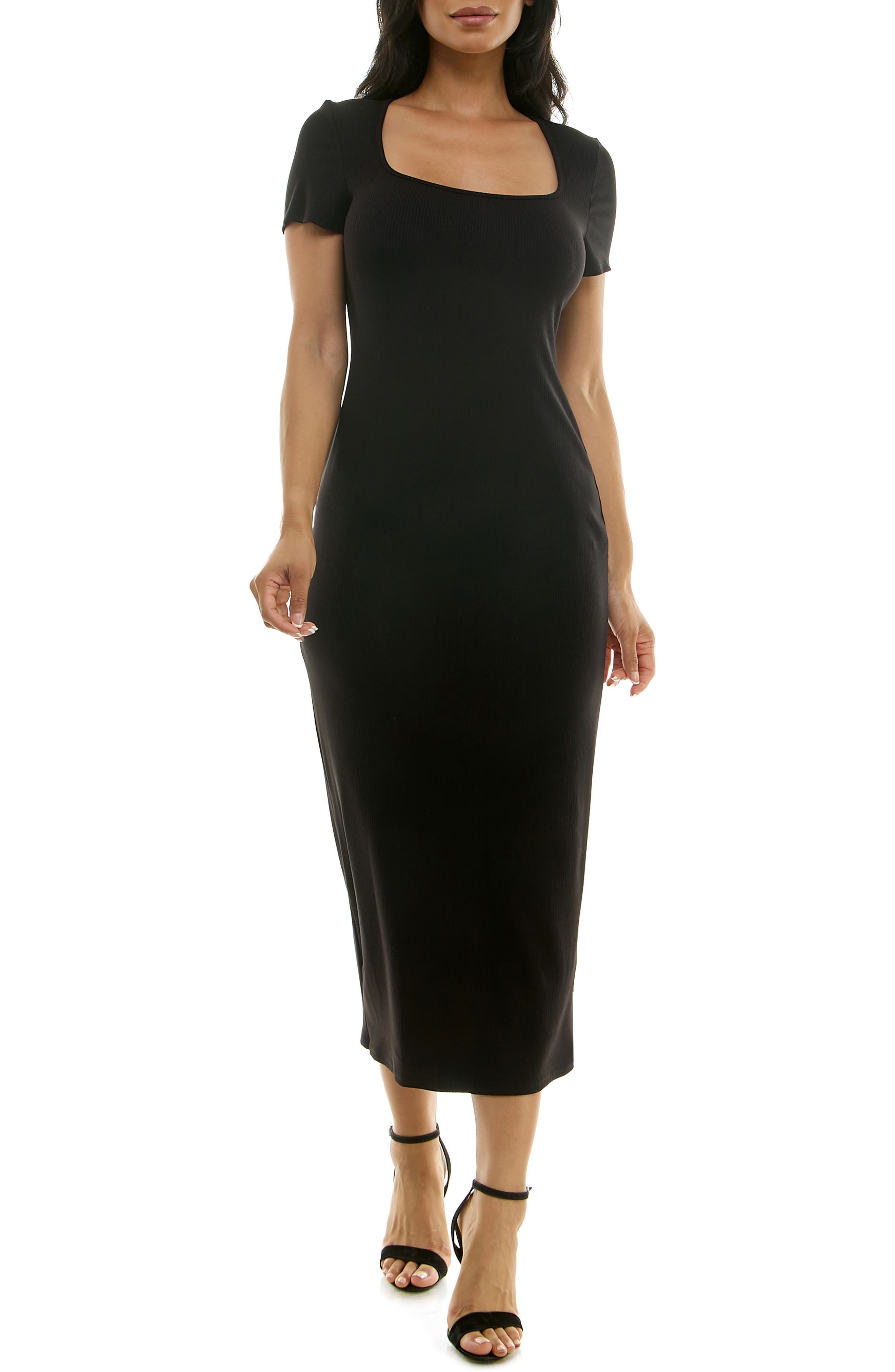 Bebe Square Neck Midi Dress In Black