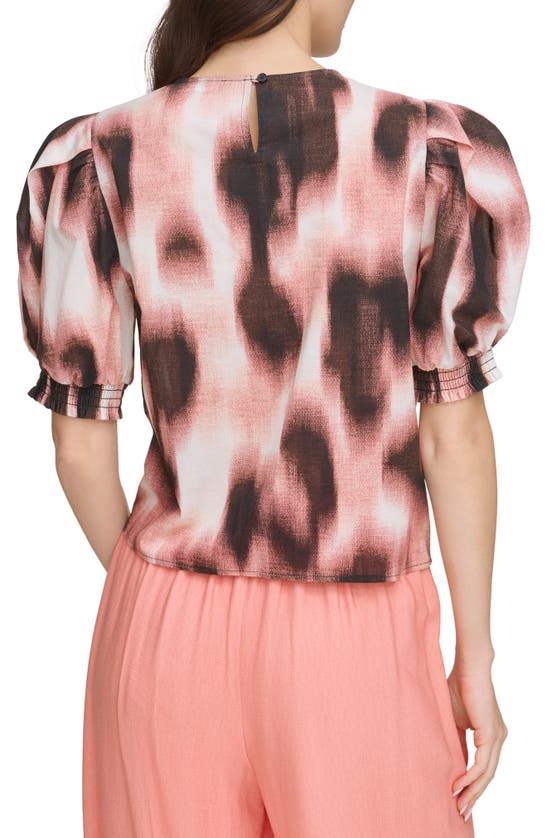 Shop Dkny Abstract Print Puff Sleeve Voile Top In Abstract Dot