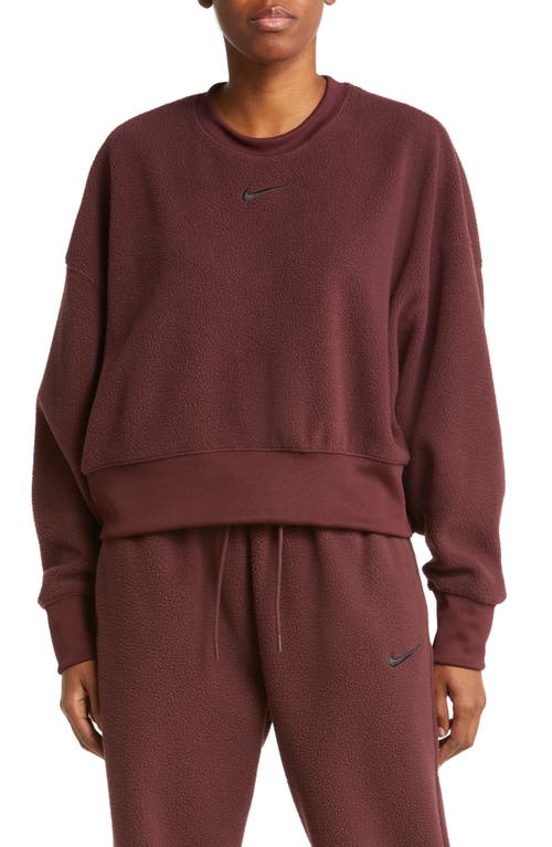 Nike Oversize Fleece Crop Crewneck Sweatshirt in Burgundy Crush/Black