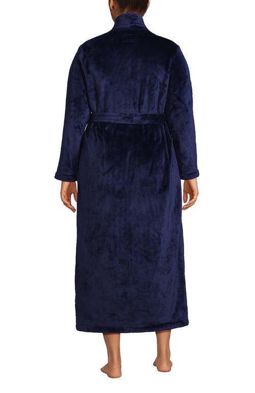 Lands' End Tall Cozy Plush Long Wrap Robe In Deep Sea Navy