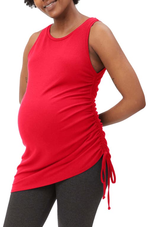 Asymmetrical Drawstring Ruched Maternity Tank in Crimson