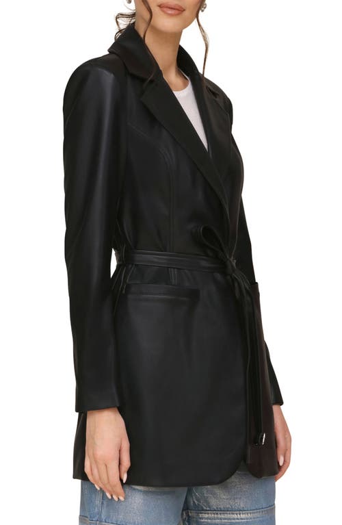 Shop Avec Les Filles Faux-ever Leather™ Strong Shoulder Belted Blazer In Black