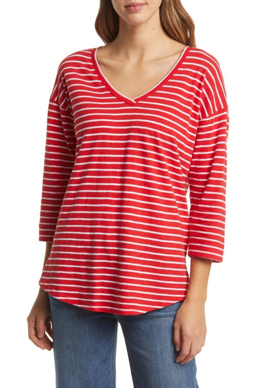 caslon(r) Drop Shoulder V-Neck T-Shirt in Red Chinoise- White Northshore