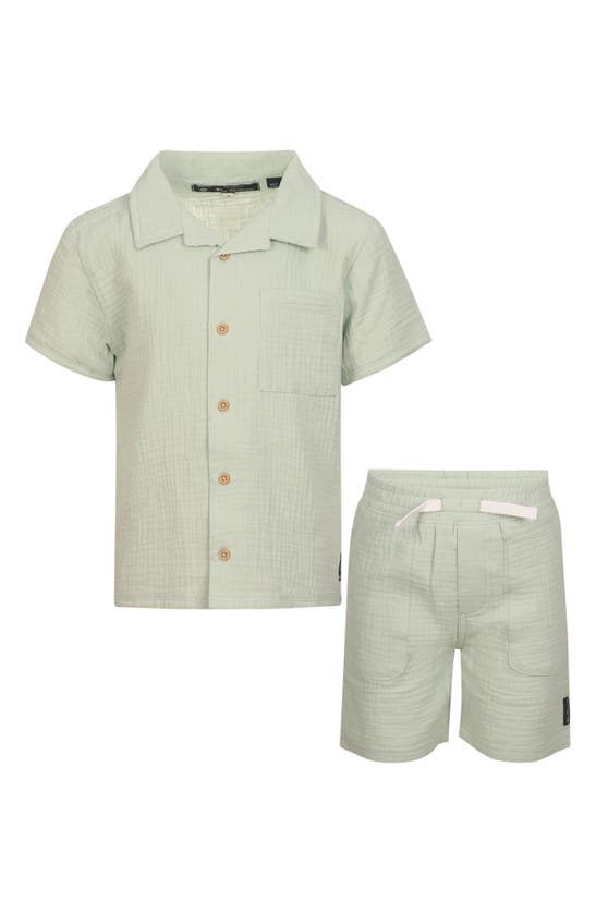 Shop Ben Sherman Kids' Cotton Button-up Shirt & Shorts Cabana Set In Green