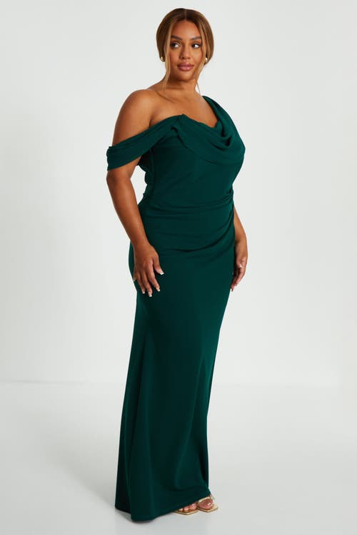 Quiz Plus Size Cold Shoulder Detail Maxi Dress In Green
