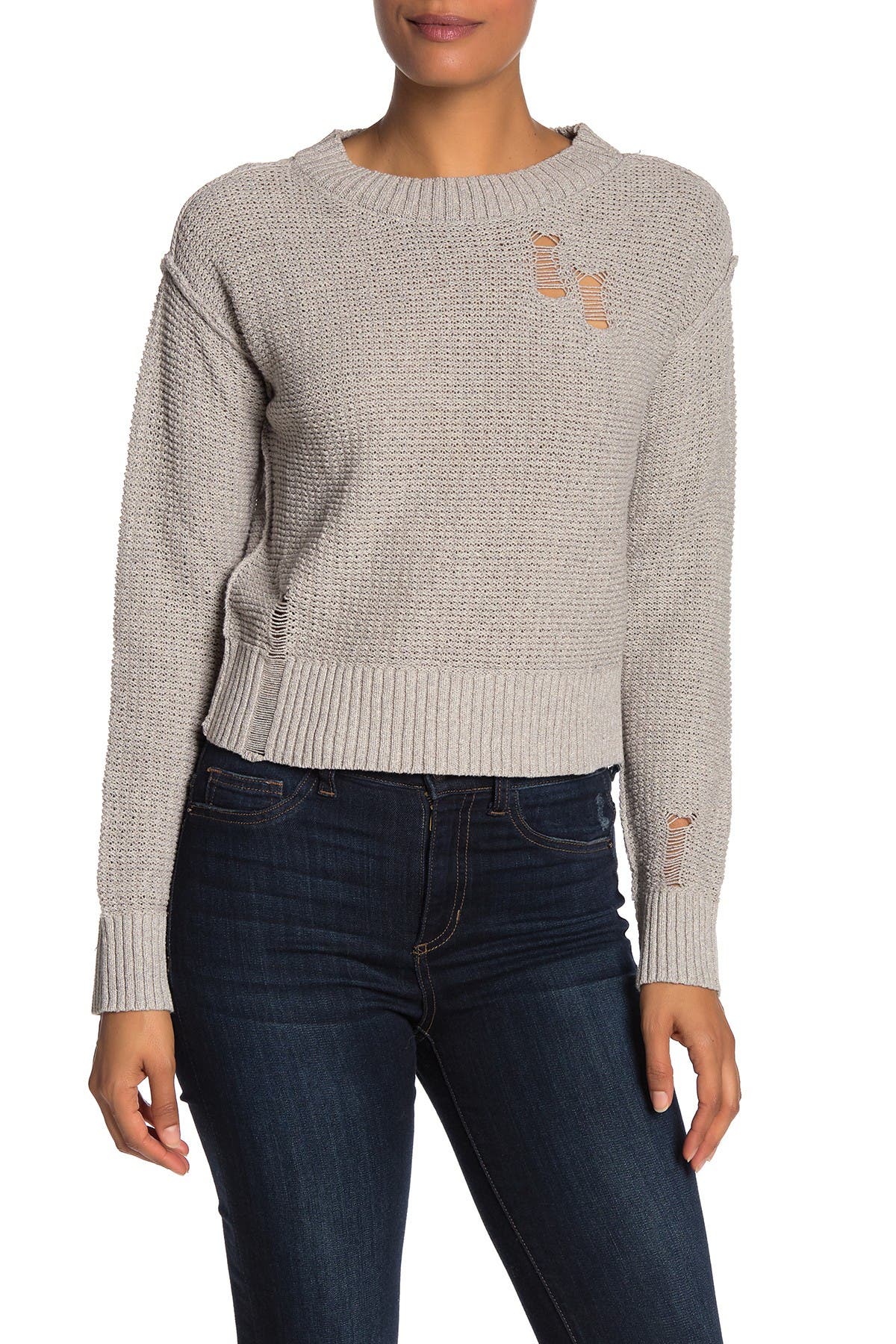 distressed crew neck sweater