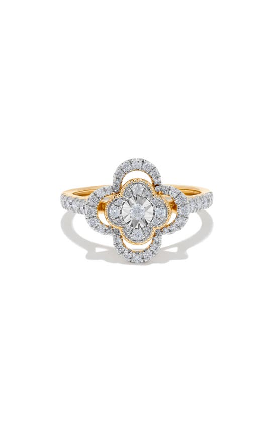 H.j. Namdar Miracle Diamond Clover Ring In 14k Yellow And White Gold
