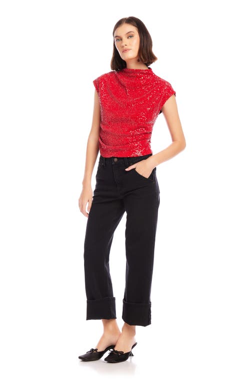 Shop Fifteen Twenty Gwennie Sequin Mesh Top In Cherry