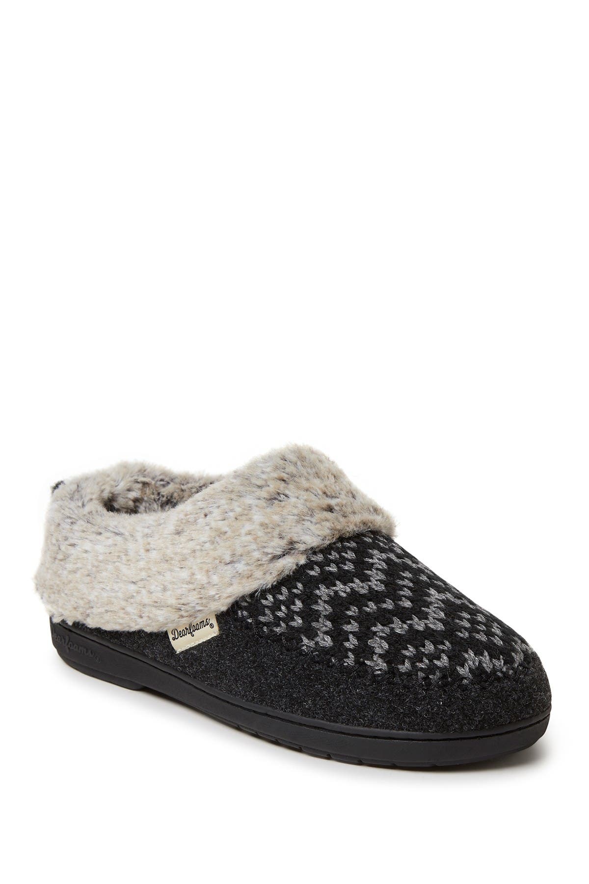 sequin knit faux fur mule slippers