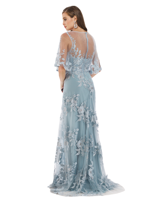 Shop Lara New York Cape Sleeves A-line Lace Gown In Dusk