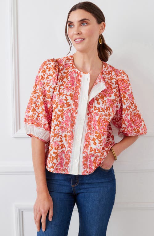 Shop Karen Kane Florentine Print Puff Sleeve Cotton Button-up Shirt