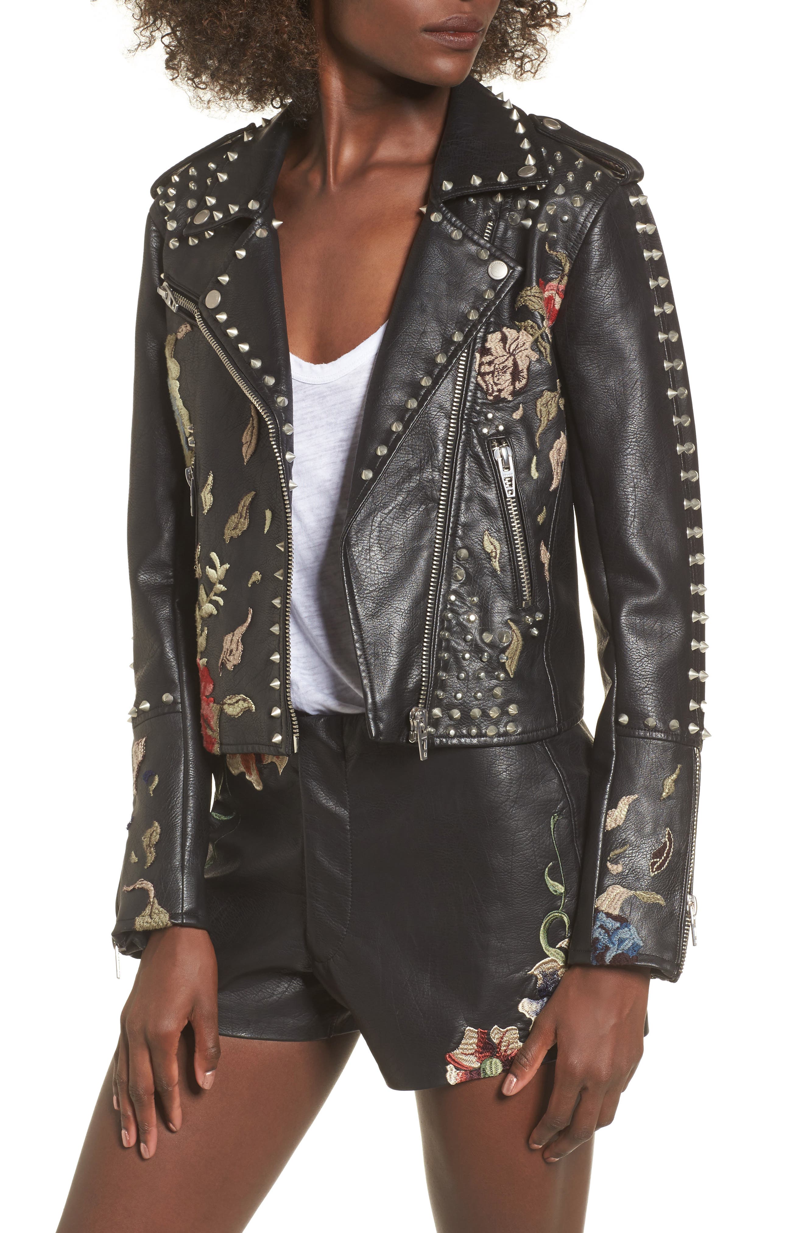 BLANKNYC Embroidered Studded Moto Jacket Nordstrom