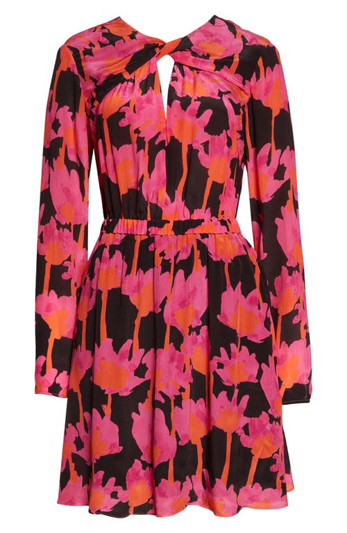 Shop Jason Wu Floral Long Sleeve Twist Front Minidress In Black/pink Multi