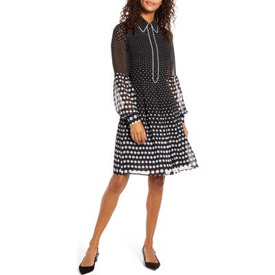 Petite 1901 Mixed Polka Dot Long Sleeve Shirtdress, Black