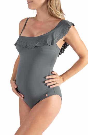 Diukia Women's One Piece Maternity Swimsuit Ribbed Button Front