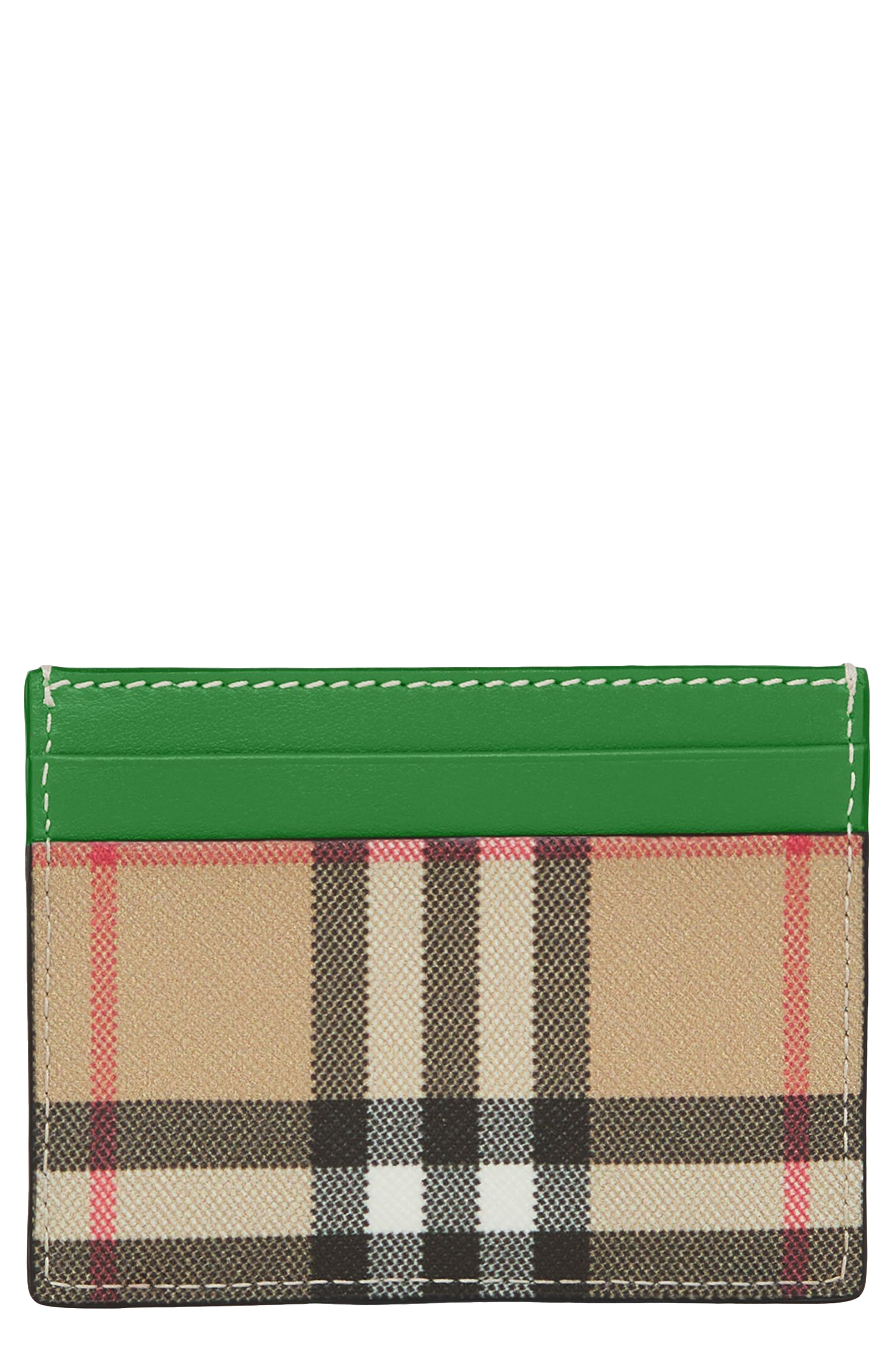 Burberry Sandon Check Canvas & Leather Card Case in Ivy Green at Nordstrom