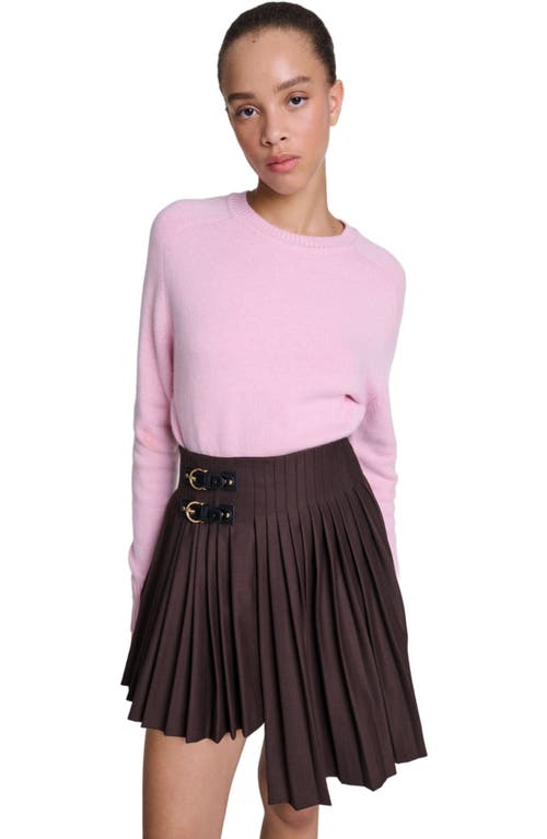 Shop Maje Asymmetrical Pleated Short Skirt In Brown