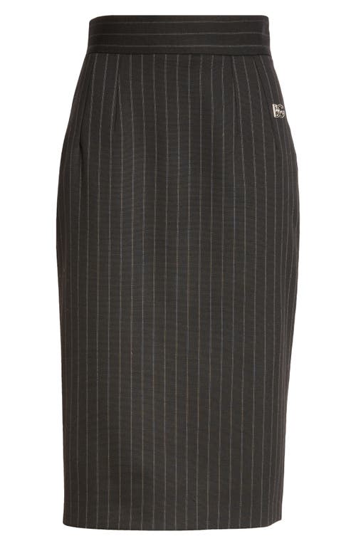 Shop Dolce & Gabbana Dolce&gabbana Stripe Logo Virgin Wool Blend Pencil Skirt In Striped Black