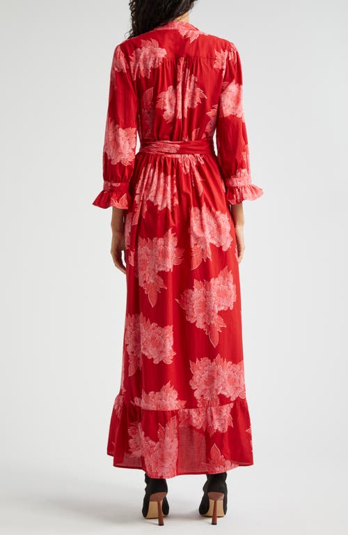 Shop Mille Simone Floral Cotton Wrap Dress In Crimson Floral