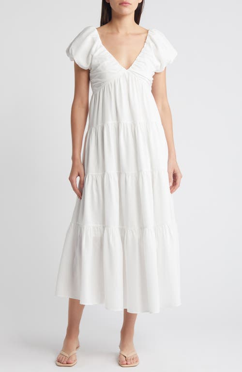 Puff Sleeve Midi Dress in White