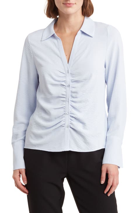 Ruched Long Sleeve Button Front Top