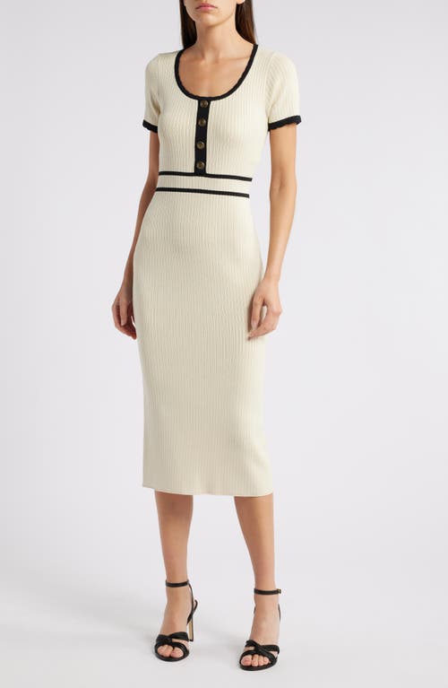 Shop Zoe And Claire Short Sleeve Fitted Midi Sweater Dress In Cream